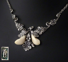 Altes Trachten - Collier Halskette Eichenlaub mit Grandeln 835 Silber 45cm 13,6g