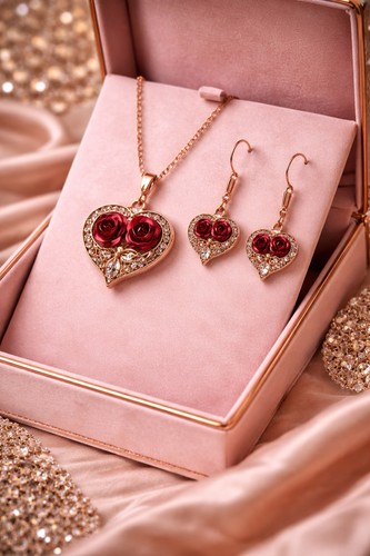 Schmuckset herz rose - rose, gold