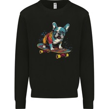 A Bunt Französische Bulldogge auf Einem Skateboard Herren Sweatshirt Pullover