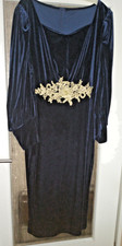 Dunkelblaues Samtkleid / Abendkleid mit Bischofsärmeln - Gr. 52 - neuwertig