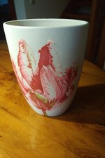 Vase ovale Form Wollweiß Serviettentechnik Blüte Tulpe Pink Firma: Markenlos 