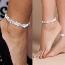 Fußkettchen Fusskette Strasssteine Fußschmuck Silber Knöchel Kette Schmuck