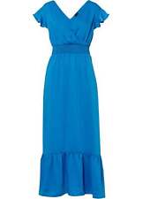 Neu Satin-Maxikleid Gr. 42 Meeresblau Damen Freizeit-Kleid Maxi Kurzarm-Dress