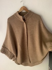 COCOGIO Damen Wolle Modisch Cape Poncho beige  TOP Eine Größe