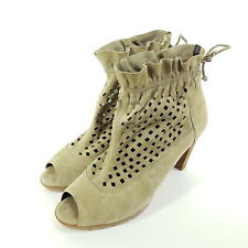 Paul Green Stiefeletten Damen Gr. EU 39 UK 6 Beige Leder Peep Toe Stiefel