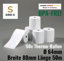 50 Thermorollen Ø 64mm, B 80mm, L 50m, 12mm Bonrollen Kassenrollen Waage EC Cash