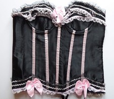 Nostalgie Korsett Mieder Korsage schwarz rosa L XL 86cm Taille geschnürt