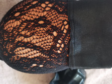 Halterlose Strumpfhose Schwarz,Muster M Neu 