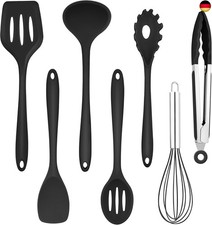 Homikit Küchenhelfer Set, 7 Stück Schwarz Silikon Küchenutensilien Kochbesteck S