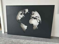 Stahl Metall Weltkarte Wand Dekoration Bild Kunst Design Globus Magnetwand Grau