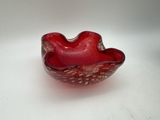 Glas Aschenbecher , Rot/ Goldfarbend