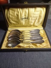 Auflösung -  6 antike versilberte Kaffeelöffel - BSF 90 Originalschatulle WEMPE