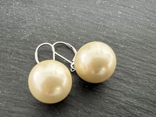 XXL 925 Silber Ohrringe Ohrhänger & Muschelkernperle 16 mm Gesamtl. 35 mm