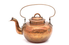 Antiker Kupferkessel Kupfer Kanne Teekanne Wasserkessel alt Vintage H 17 cm