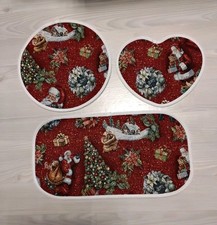 3 Weihnachtliche Gobelin Deckchen mit Häkelborte in Weiß 