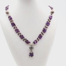 Vintage Amethyst Collier Kette Nepal Schmuck 3 Reihig 