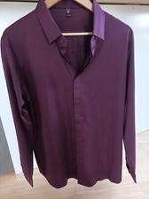 elegantes Seidenhemd (bordeaux) mit verdeckter Knopfleiste und dezentem Glanz