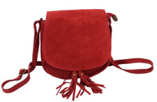 Tasche Veloursleder Leder Rost-Rot  Saddle Bag klein Umhängetasche Quasten B243
