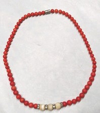 Retro Vintage Halskette Kugelkette Collier Koralle Perlmutt Strass Spanien
