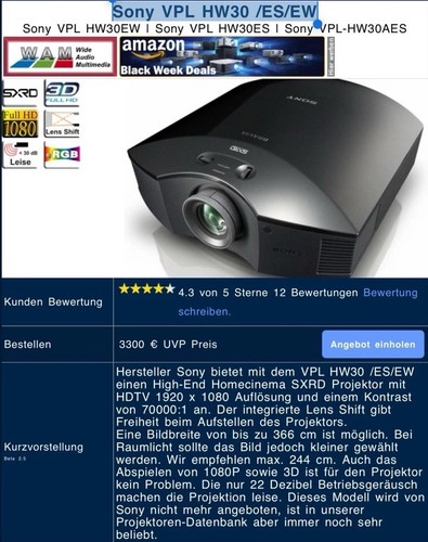 Fast wie neu sony vpl - neu, vpl-hw30es