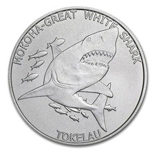 Mokoha-Great White Shark 1 oz weißer Hai Silber Münzen Tokelau 2015