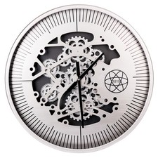 Wanduhr - silber-schwarz - bewegliche Zahnräder - Ø 60 cm