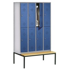 Garderobenschrank, 4x2 Fächer a 30cm, Holzbank untergebaut, Korpus Lichtgrau