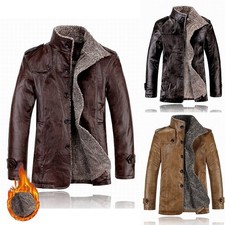 Eleganter Herren Retro Kunstleder Reiter Mantel Winter Warm Trench Outwear Jacke