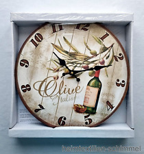 Italienische Wanduhr Uhr WEIN Wanddekoration DESIGN Küchenuhr ÖL Deko OLIVE 33cm
