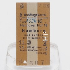 Fahrkarte Fahrschein EISENBAHN Ausflugskarte & zurück 12.06.65 Pappe Hannover 