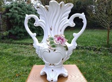 Italienische Capodimonte Vase 37cm Handarbeit Porzellan Amphore Schwanenhals