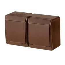 Aufputz AP Lichtschalter Schuko Steckdose zweifach, dreifach IP44 Farbe braun