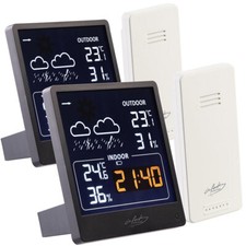 infactory 2er-Set Wetterstation mit Außensensor, VA-Farbdisplay, schwarz
