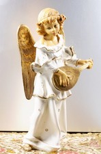 Antiker Weihnachtsengel mit Banjo, Engel, Weihnachten   Dekofigur - 20 cm
