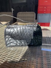 Vintage Damen-Handtasche – Leder- Kroko-Prägung - Schwarz