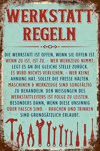 Retro blechschild werkstatt - blechschild,