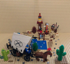 lego western Landschaft mit Figuren (Indianer, Planwagen mit Solat), Tiere etc.