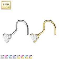 Coolbodyart 14 Karat Echtgold Nasenpiercing Screw Stud Zirkonia Herz