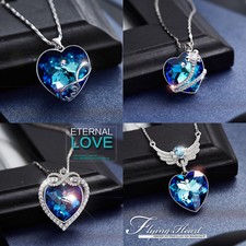 Halskette Herz Anhänger Titanic Flügel Engel 925 Silber Kristall von Swarovski®