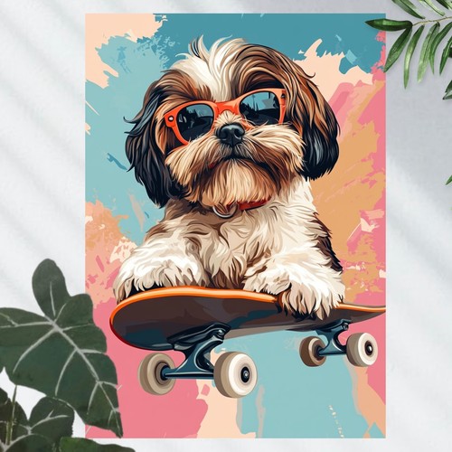 Shih tzu hund auf skateboard - tzu,