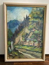 Aquarell _ Haus im Wald _ Holzrahmen mit Acrylglas _ signiert JE 990