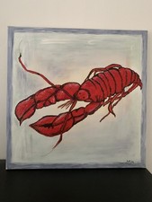 Wunderschönes  BILD „Hummer“ Handgemalt Auf Leinwand 50 x50 cm 