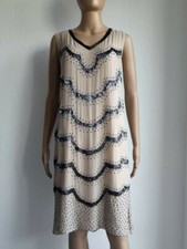 Strenesse Seiden Kleid m. Pailletten | Größe S | 30er Stil | beige & grau