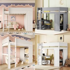 Hochbett mit Leiter Kinderbett Jugendbett ausgestattet Kleiderschrank Einzelbett