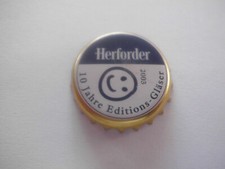Gebrauchter, gold-weisser Kronkorken Herforder 10 Jahre Editions-Gläser: 2003