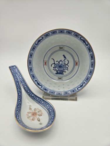 Vintage reisschale mit löffel - vintage,