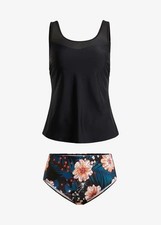 Tankini Set mit Prothesentasche Gr. 38 Schwarz Floral Damen-Badeanzug Neu