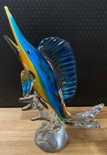 Glasfigur Fisch Skulptur Dekofigur Schwertfisch Glaskunst Kristallglas Statue