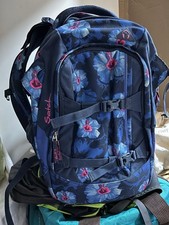 Satch Schulrucksack blau mit Hibiscus-Blüten, ergonomisch, super Zustand