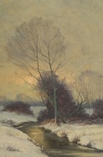 Winterlandschaft mit Flusslauf | Gemälde von Wilhelm Reuter